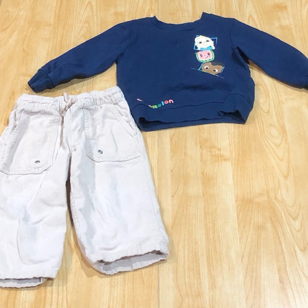 Boys Outfit Size 2T Blue Sweatshirt and Light Pants Set